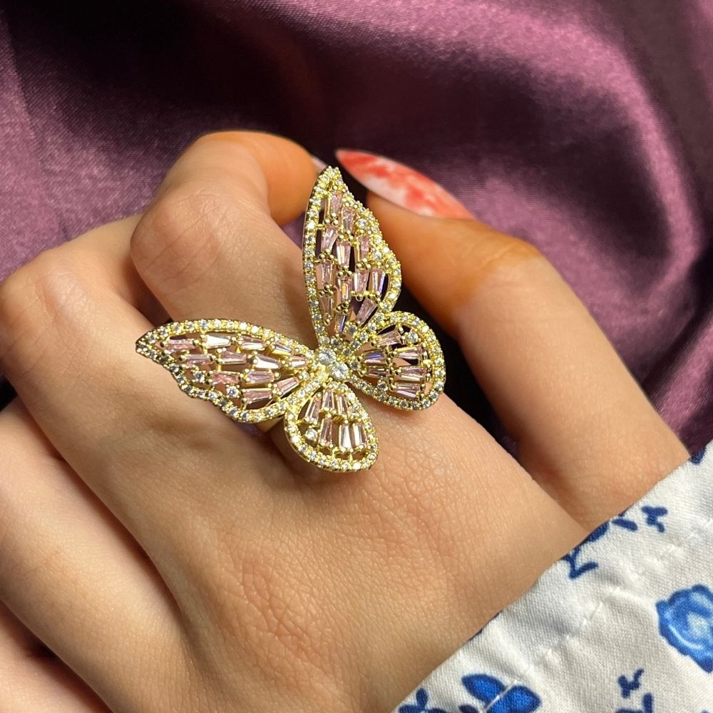 Adjustable Gold Plated Butterfly Ring