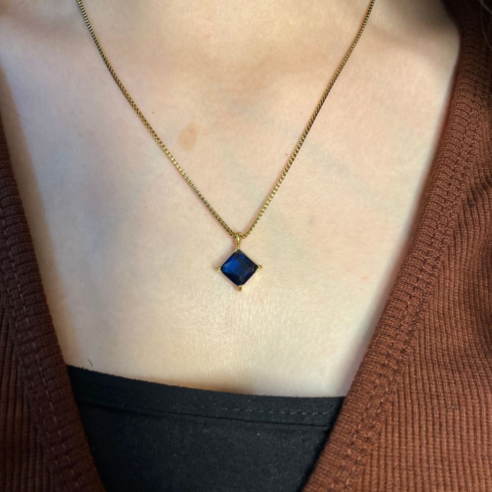 Blue Square Pendant - 18K Gold Plated