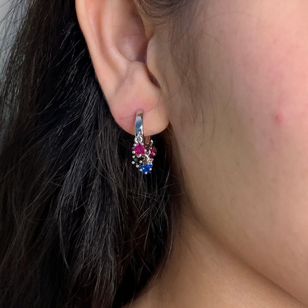 Multi- Coloured Stone Earring - 18K Gold Plated