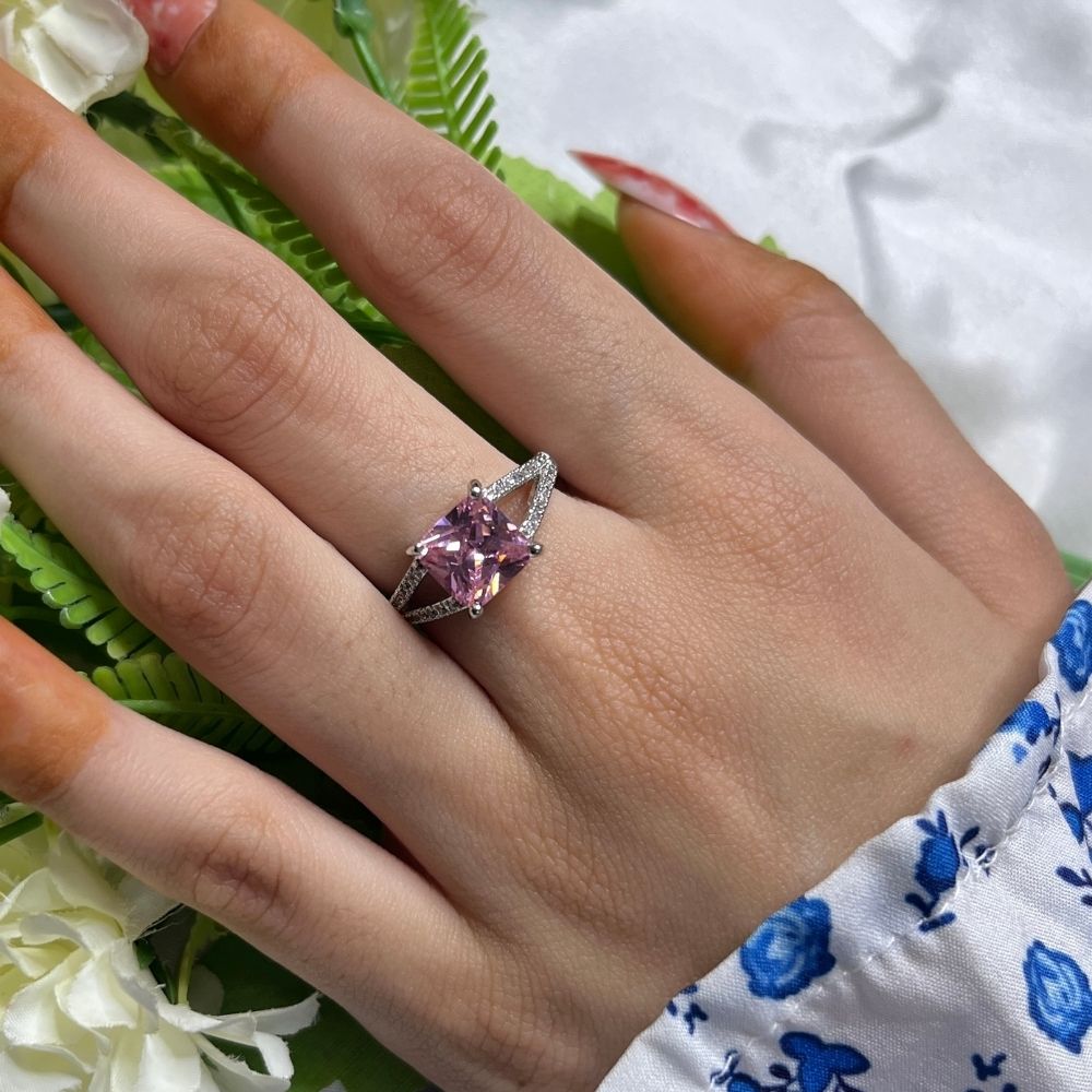 Pink Solitare Adjustable Ring