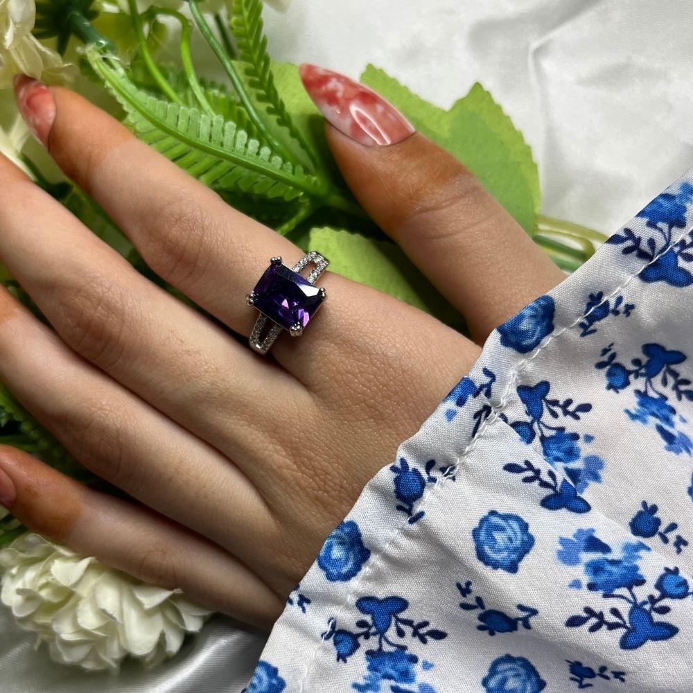 Purple Solitaire Adjustable Ring