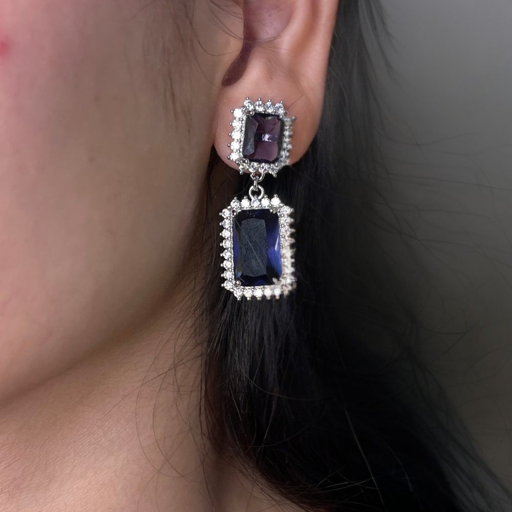 Purple Crystal Earring - 18K Gold Plated