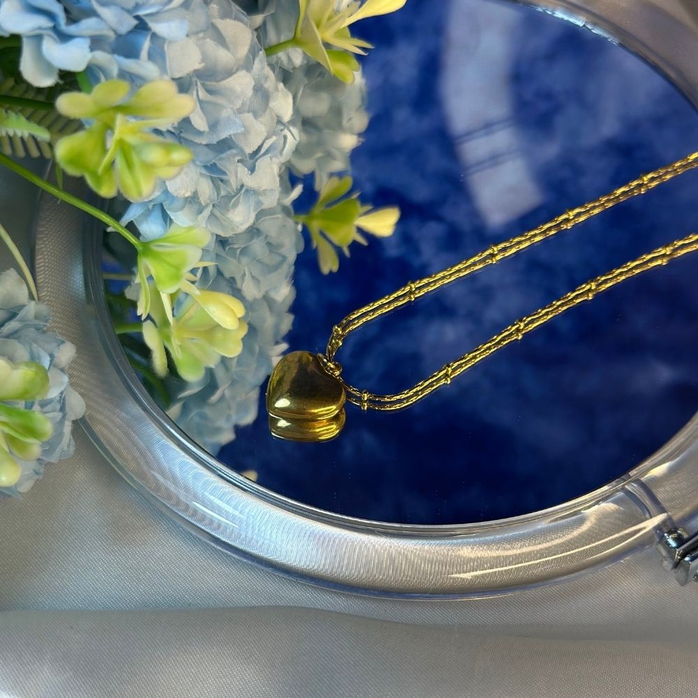 Solid Heart Dotted Chain Necklace - 18K Gold Plated