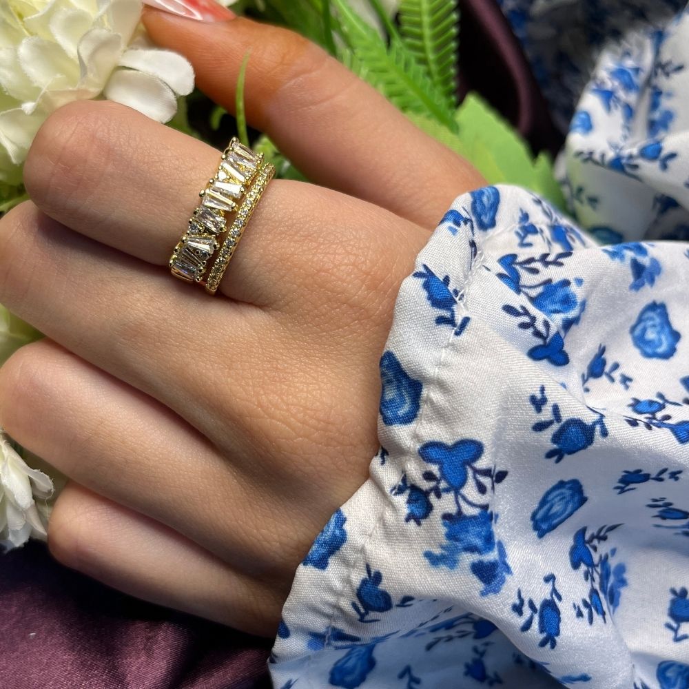 Stacked Baguette Adjustable Ring