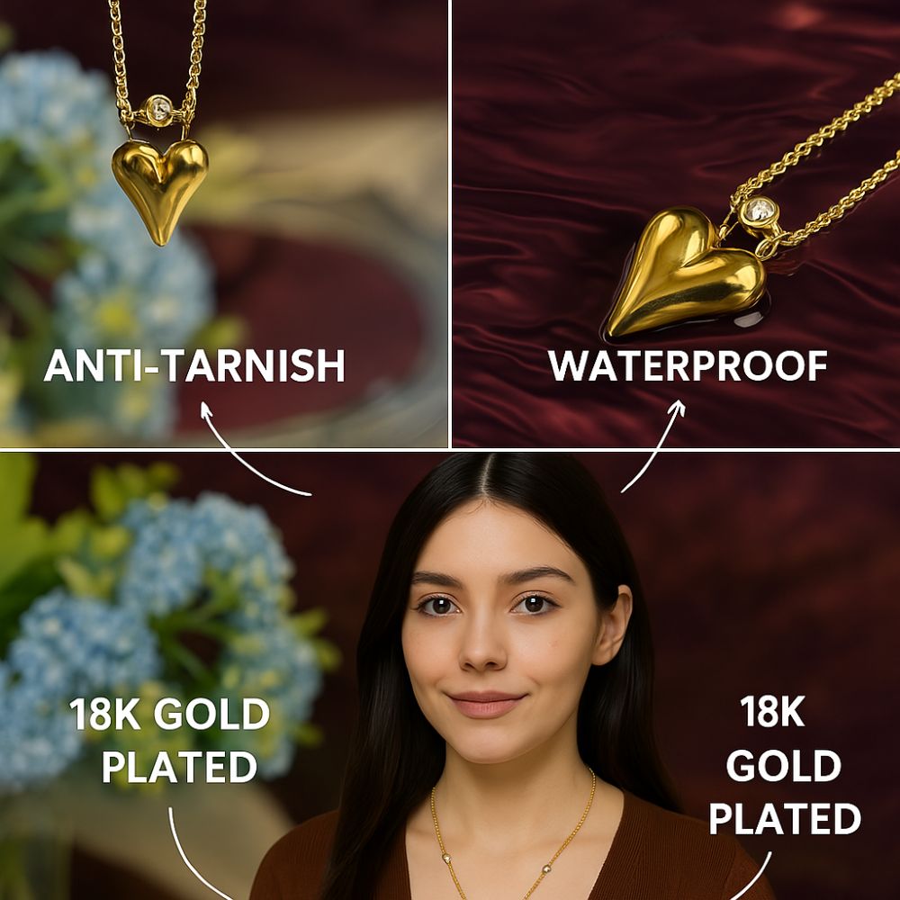 Long Heart Crystal Necklace - 18K Gold Plated