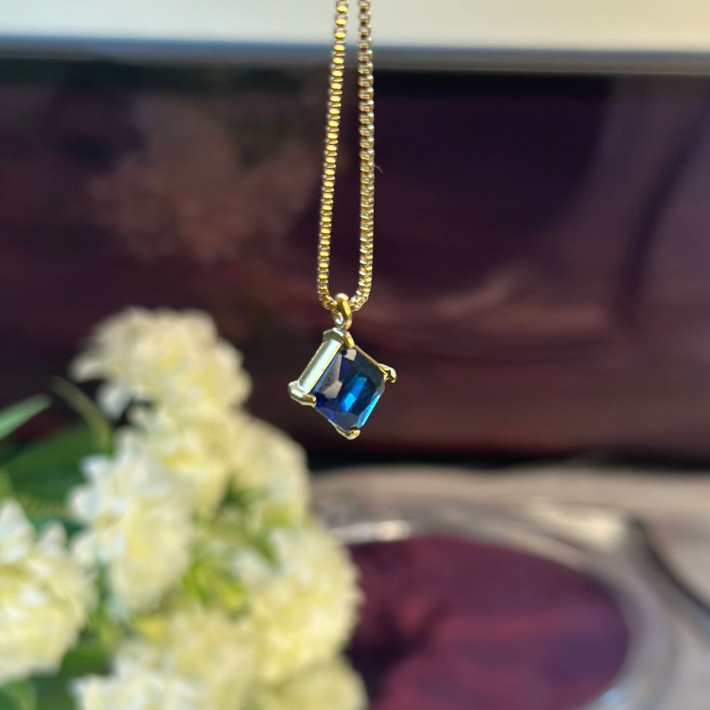 Blue Square Pendant - 18K Gold Plated