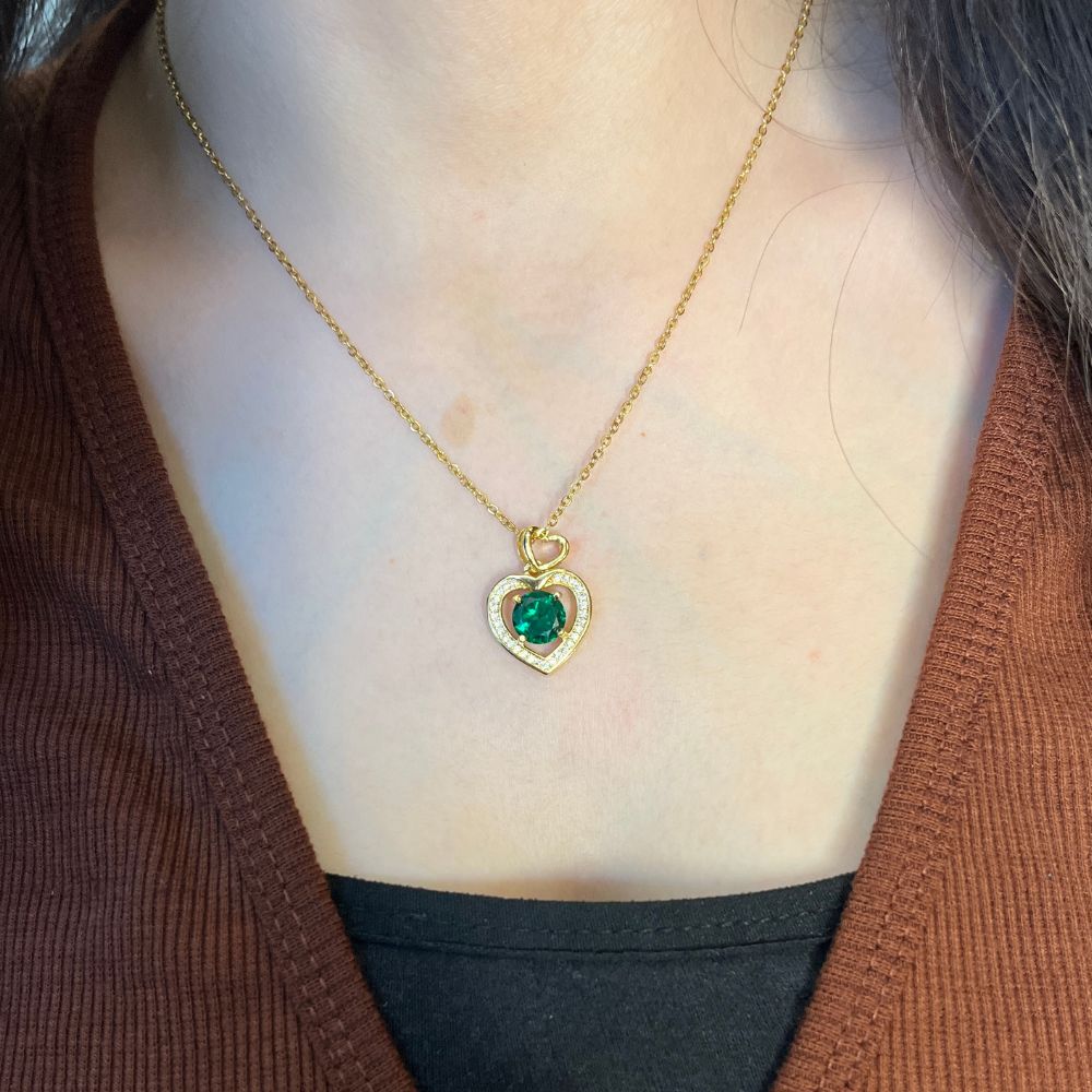 Emerald Heart-Shaped Pendant Necklace