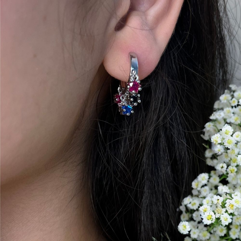 Multi- Coloured Stone Earring - 18K Gold Plated