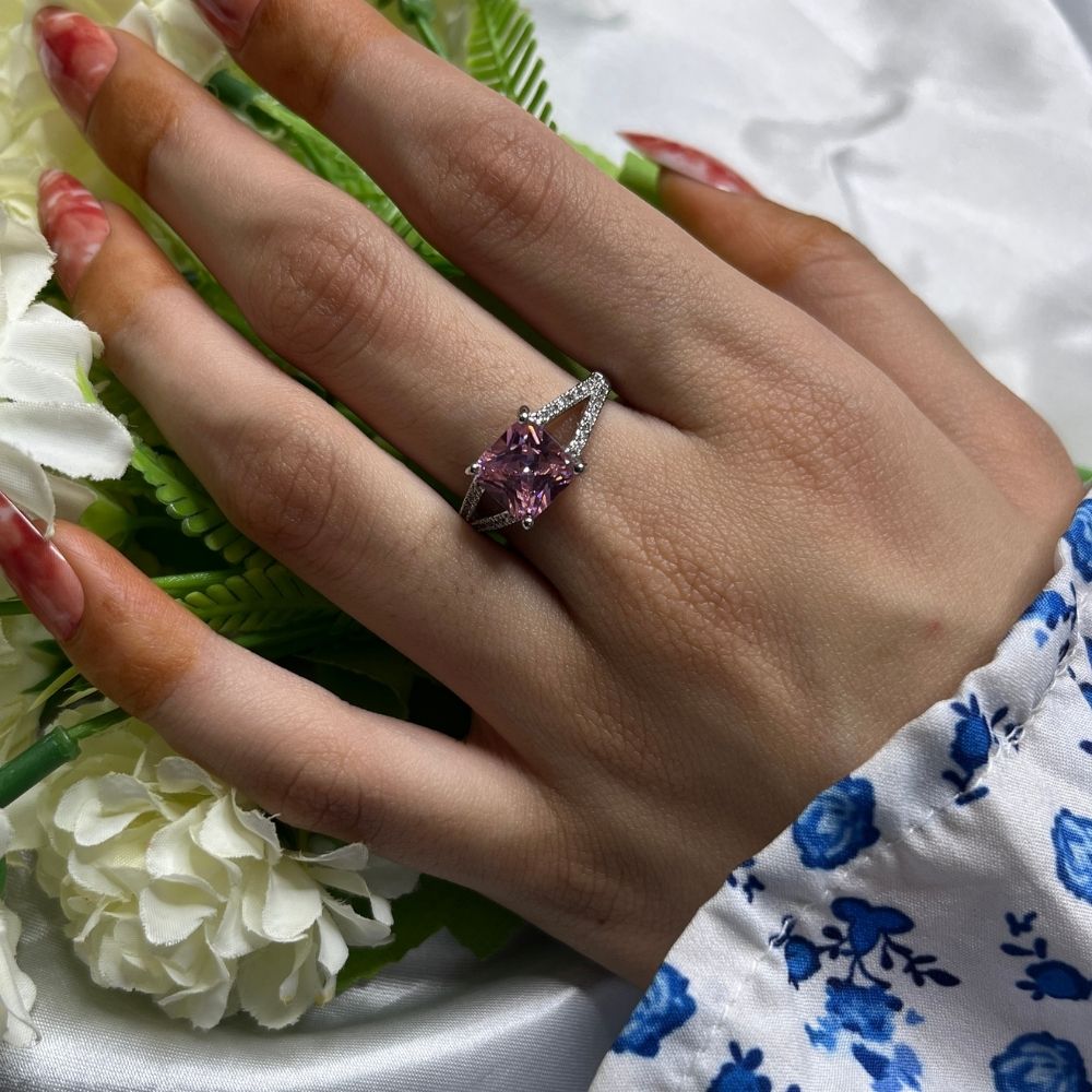 Pink Solitare Adjustable Ring