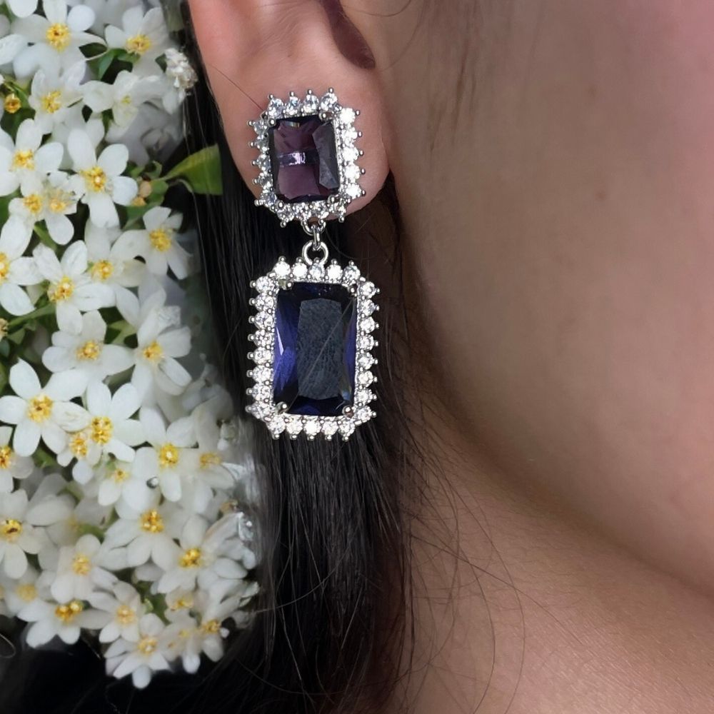 Purple Crystal Earring - 18K Gold Plated