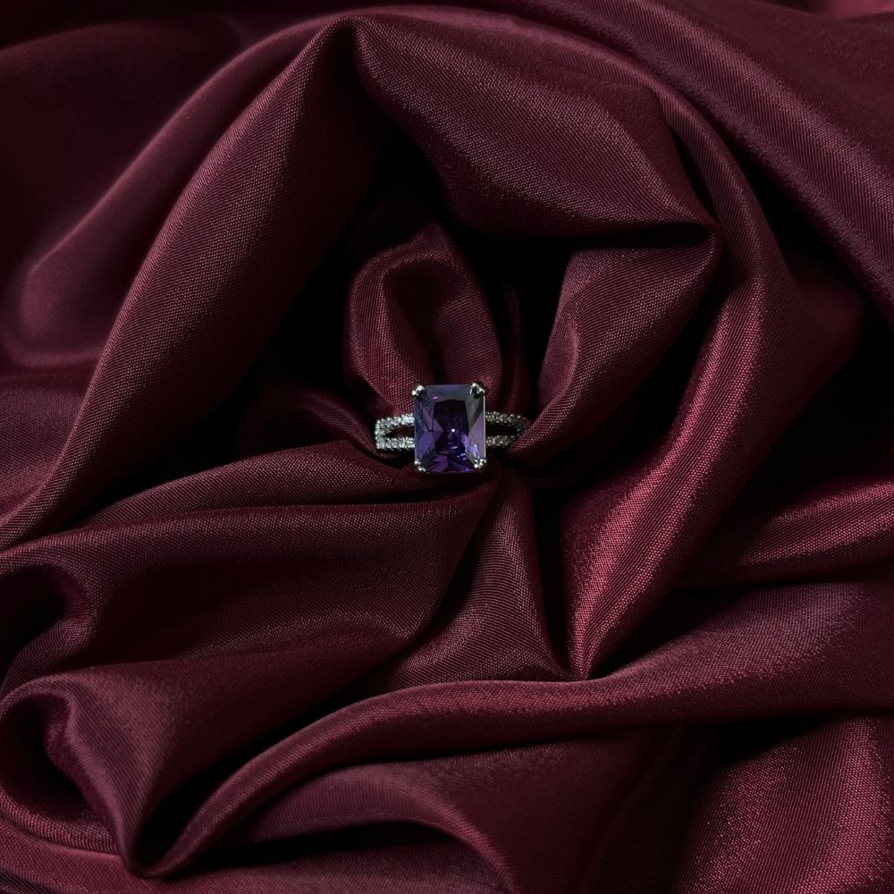 Purple Solitaire Adjustable Ring