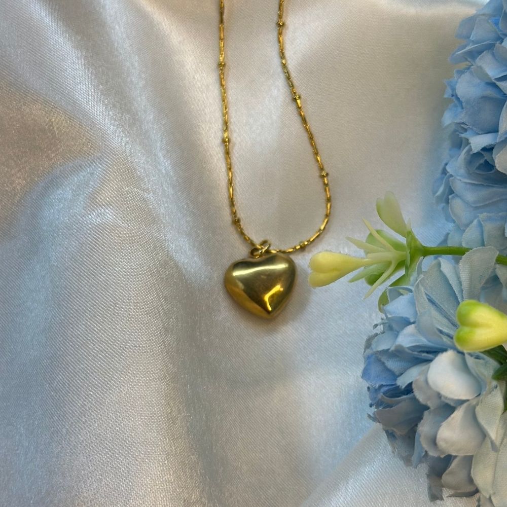 Solid Heart Dotted Chain Necklace - 18K Gold Plated