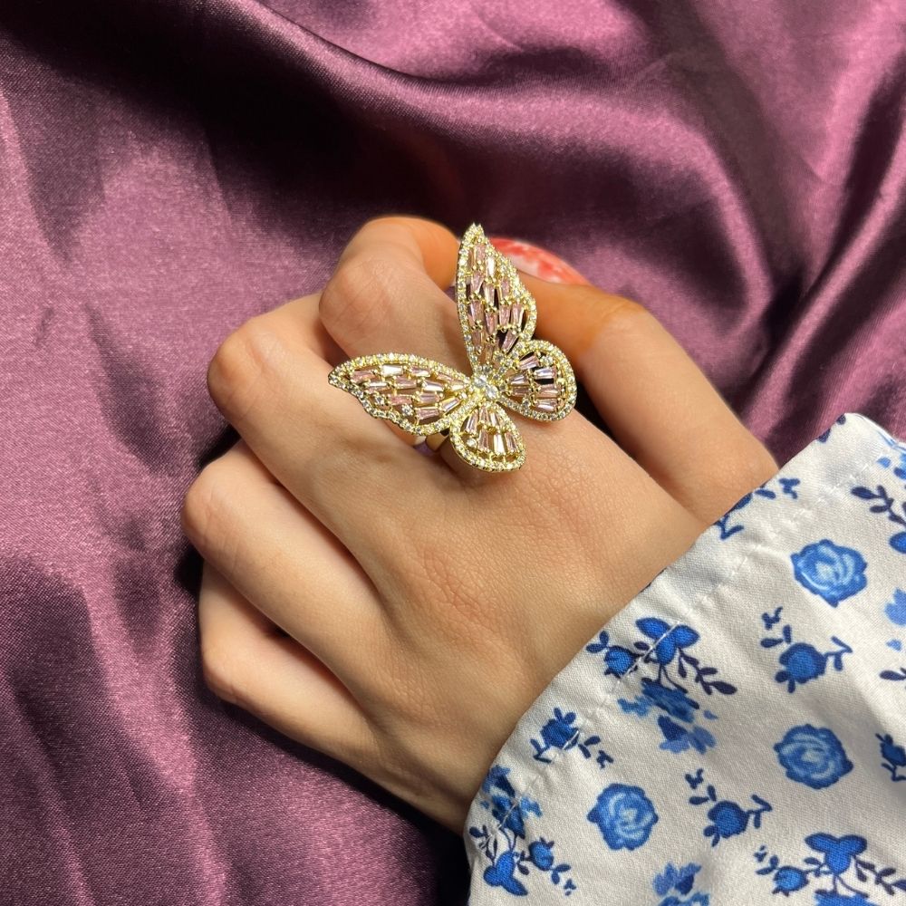 Adjustable Gold Plated Butterfly Ring