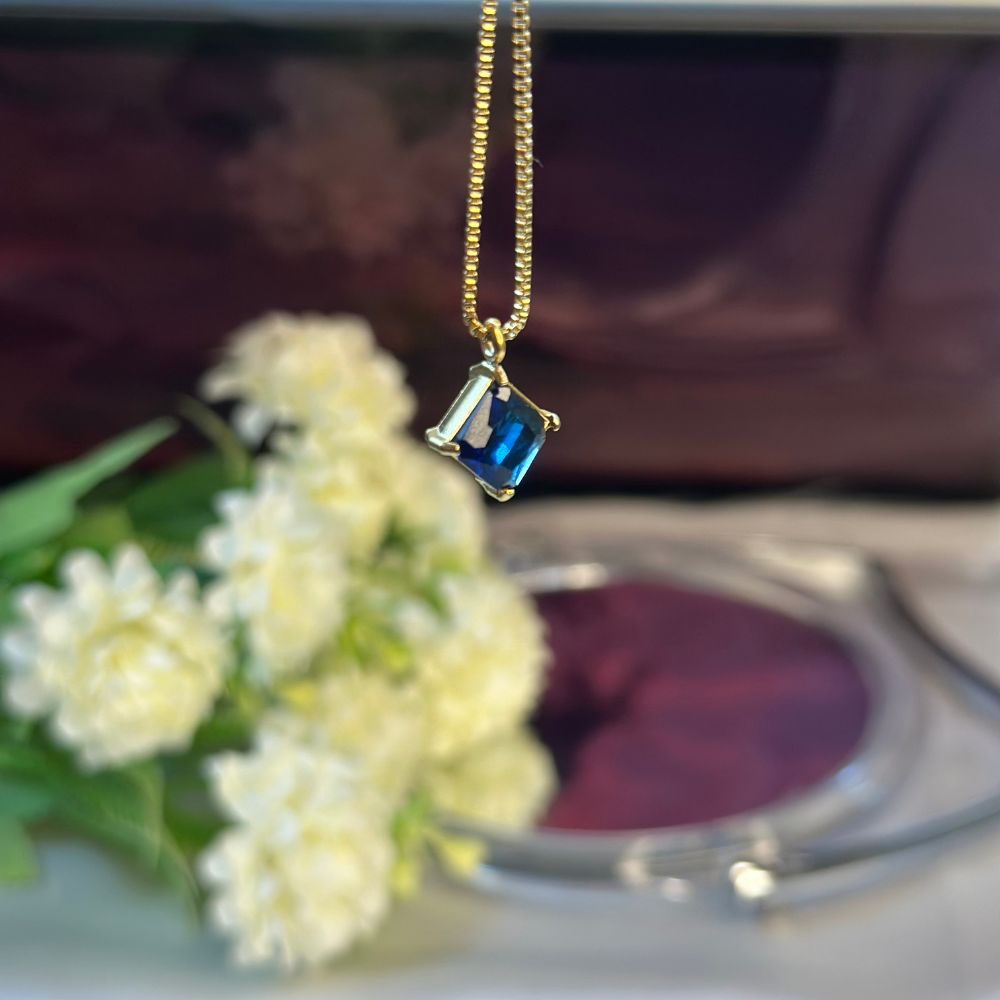 Blue Square Pendant - 18K Gold Plated