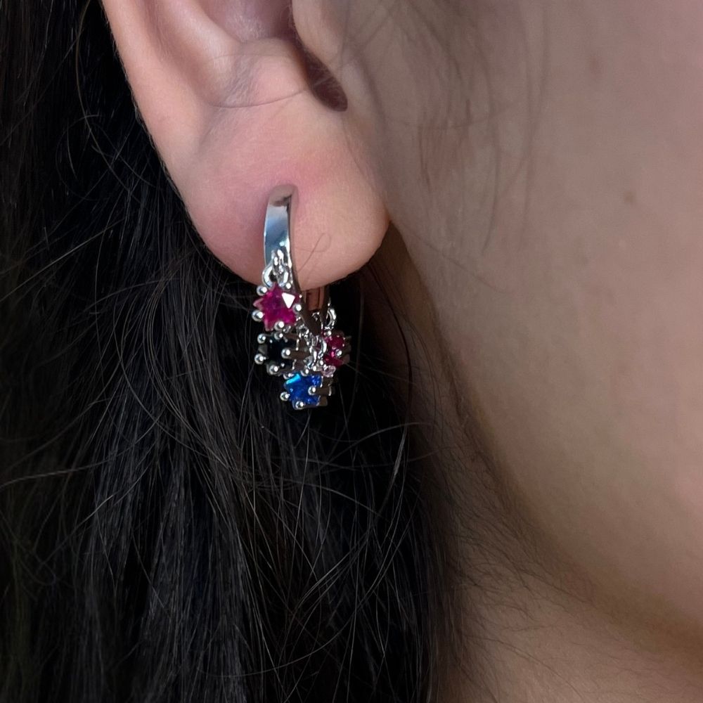 Multi- Coloured Stone Earring - 18K Gold Plated