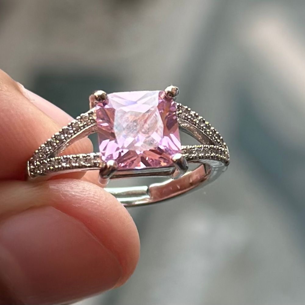 Pink Solitare Adjustable Ring