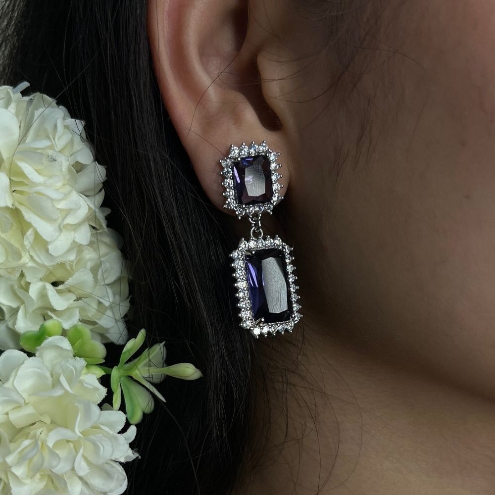 Purple Crystal Earring - 18K Gold Plated