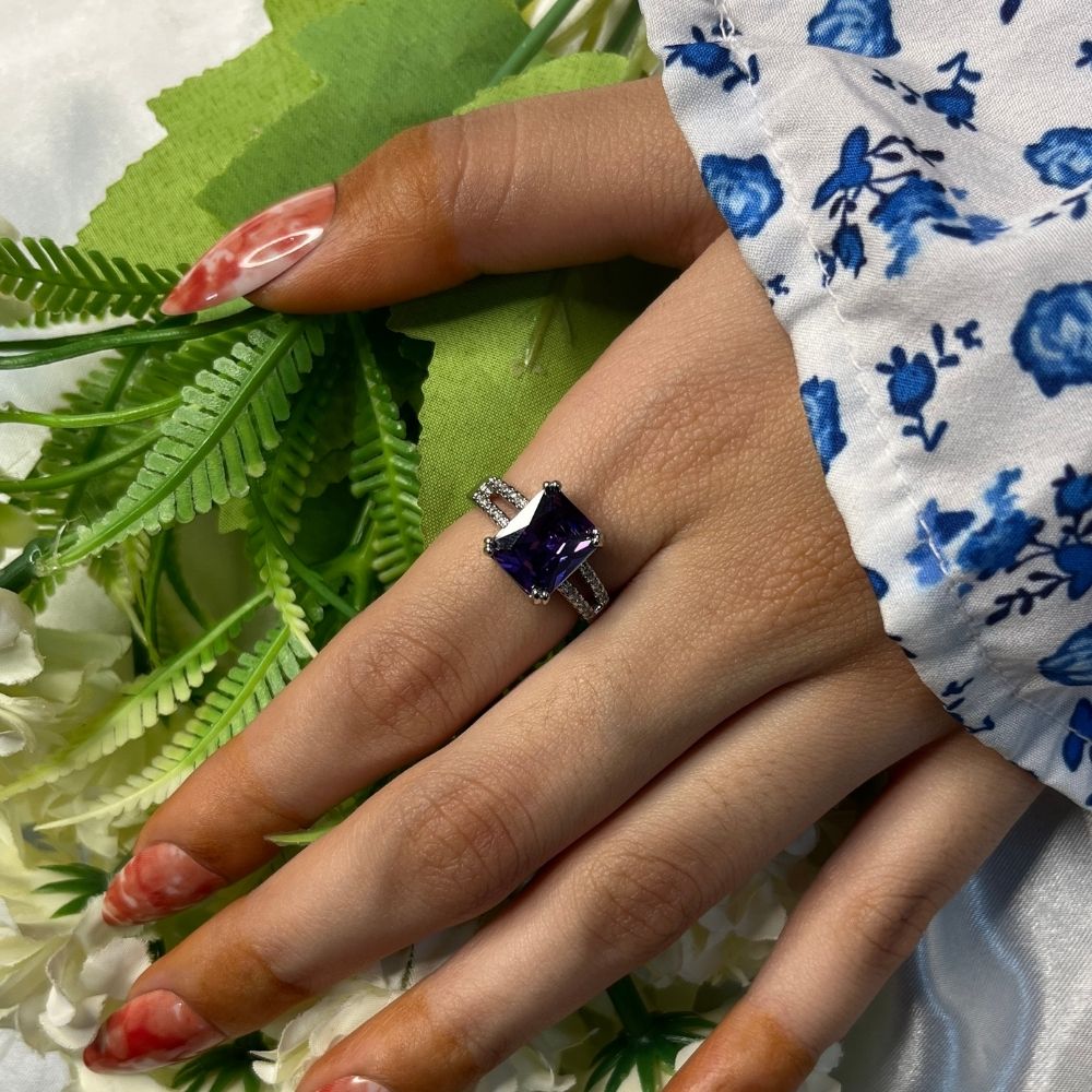 Purple Solitaire Adjustable Ring
