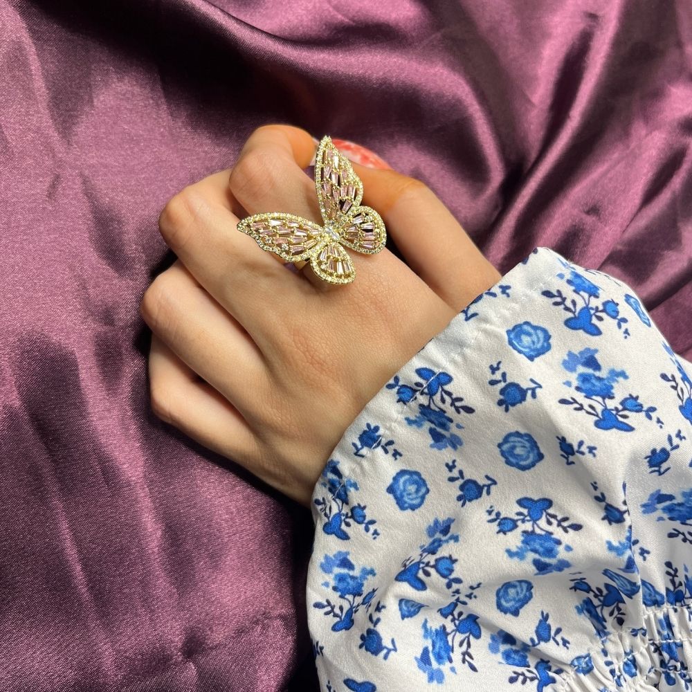 Adjustable Gold Plated Butterfly Ring