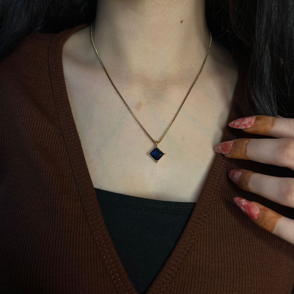 Blue Square Pendant - 18K Gold Plated