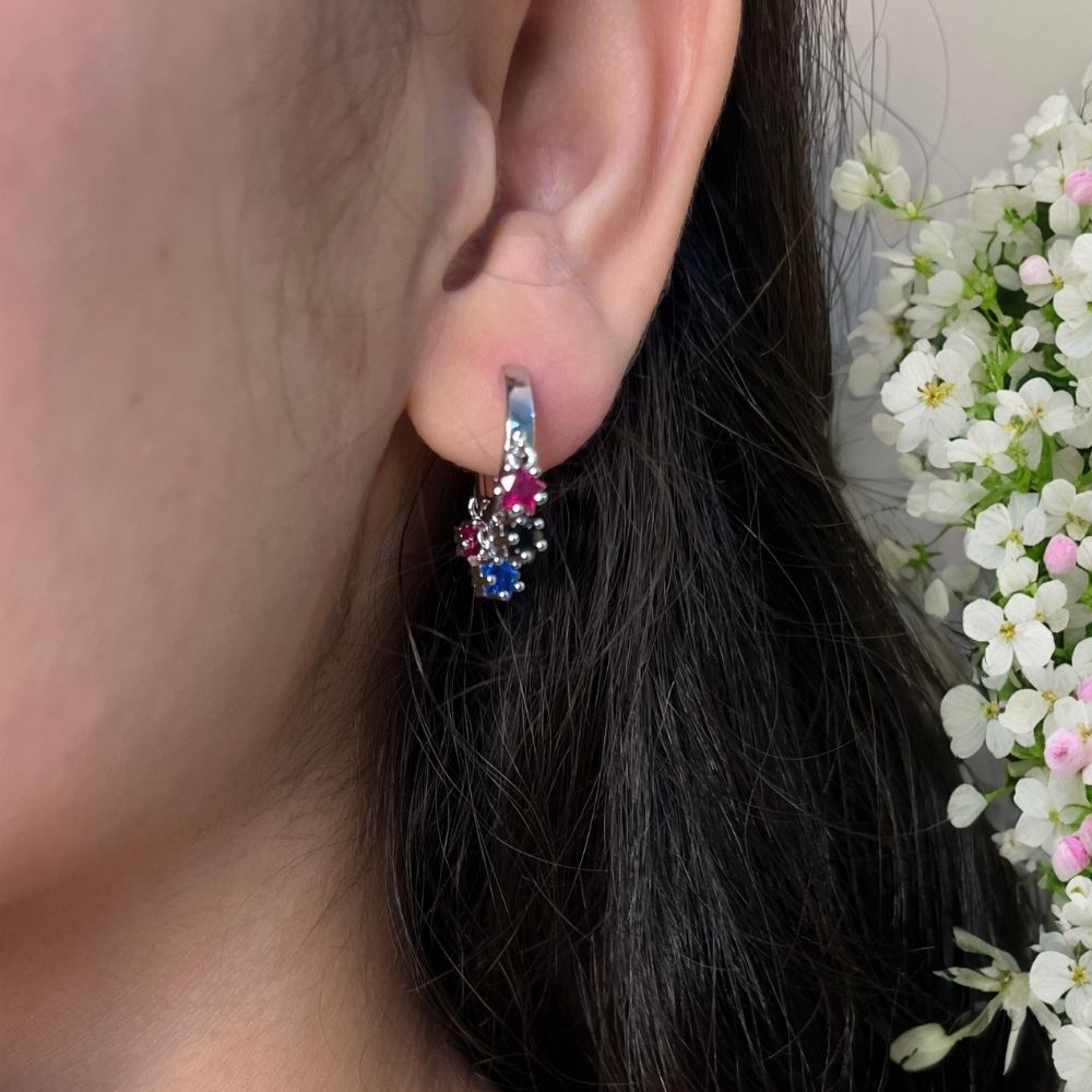 Multi- Coloured Stone Earring - 18K Gold Plated