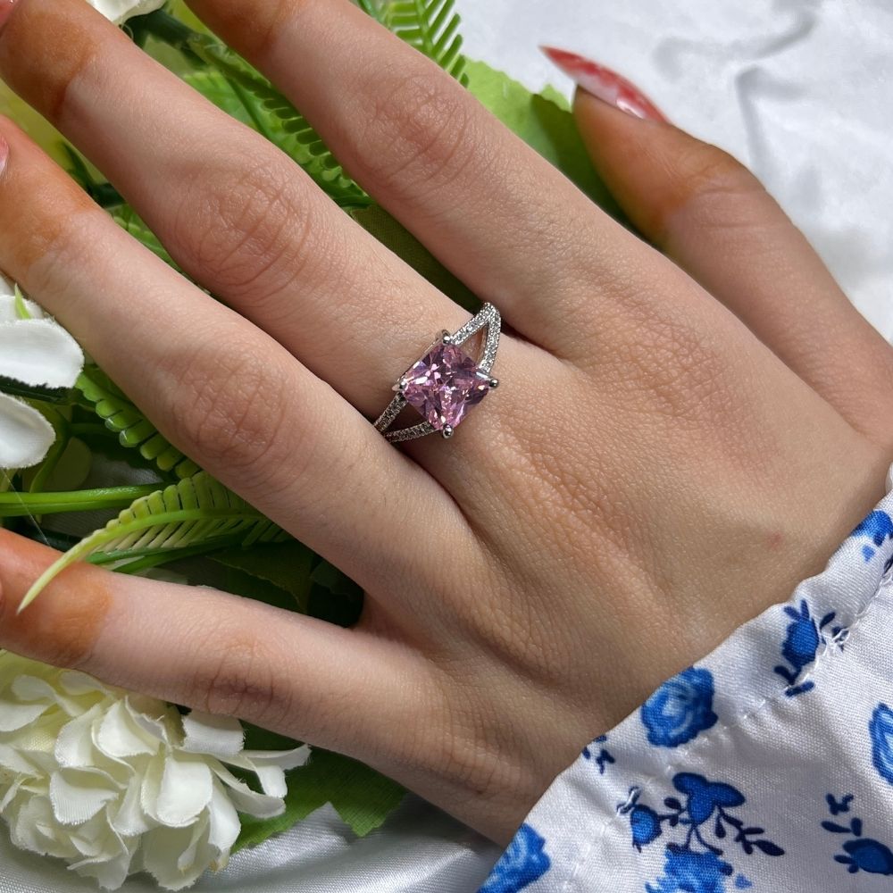 Pink Solitare Adjustable Ring