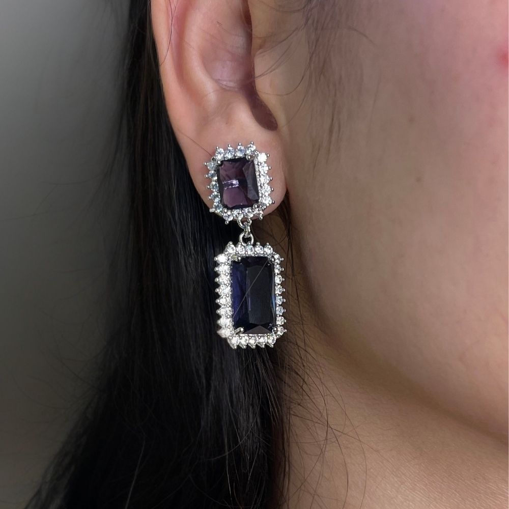 Purple Crystal Earring - 18K Gold Plated