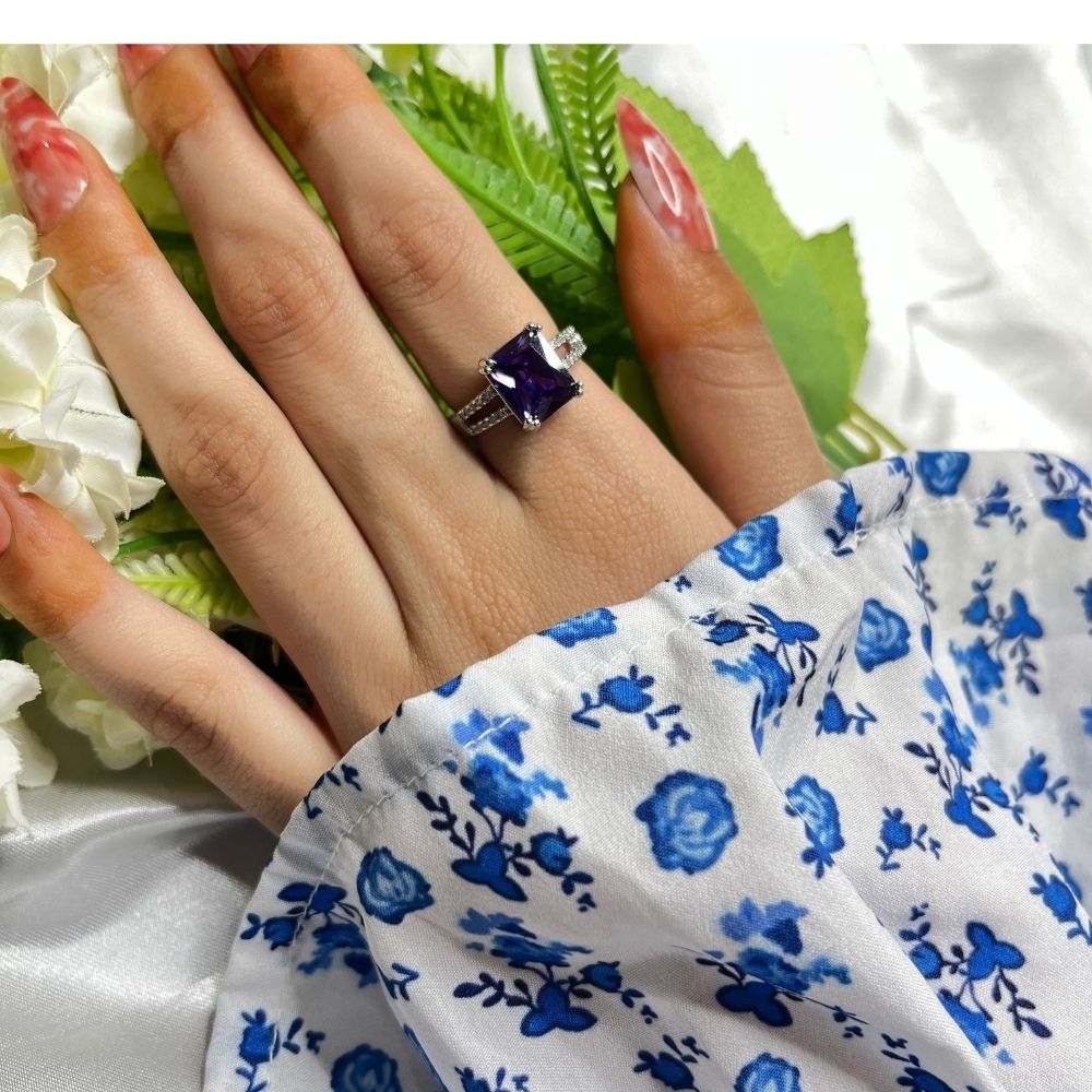 Purple Solitaire Adjustable Ring