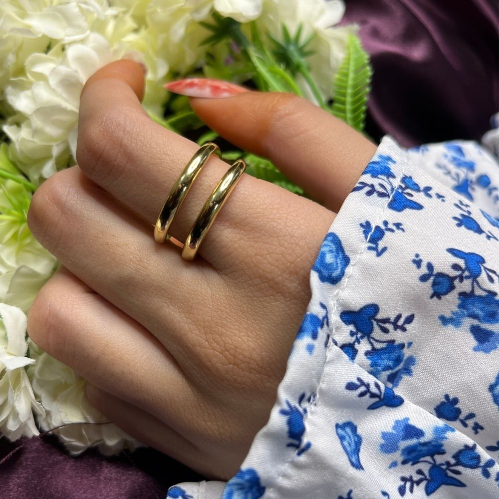 Double Bands Stacked Adjustable Ring