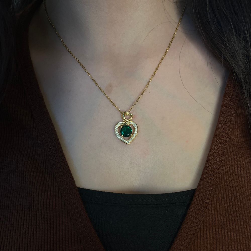 Emerald Heart-Shaped Pendant Necklace