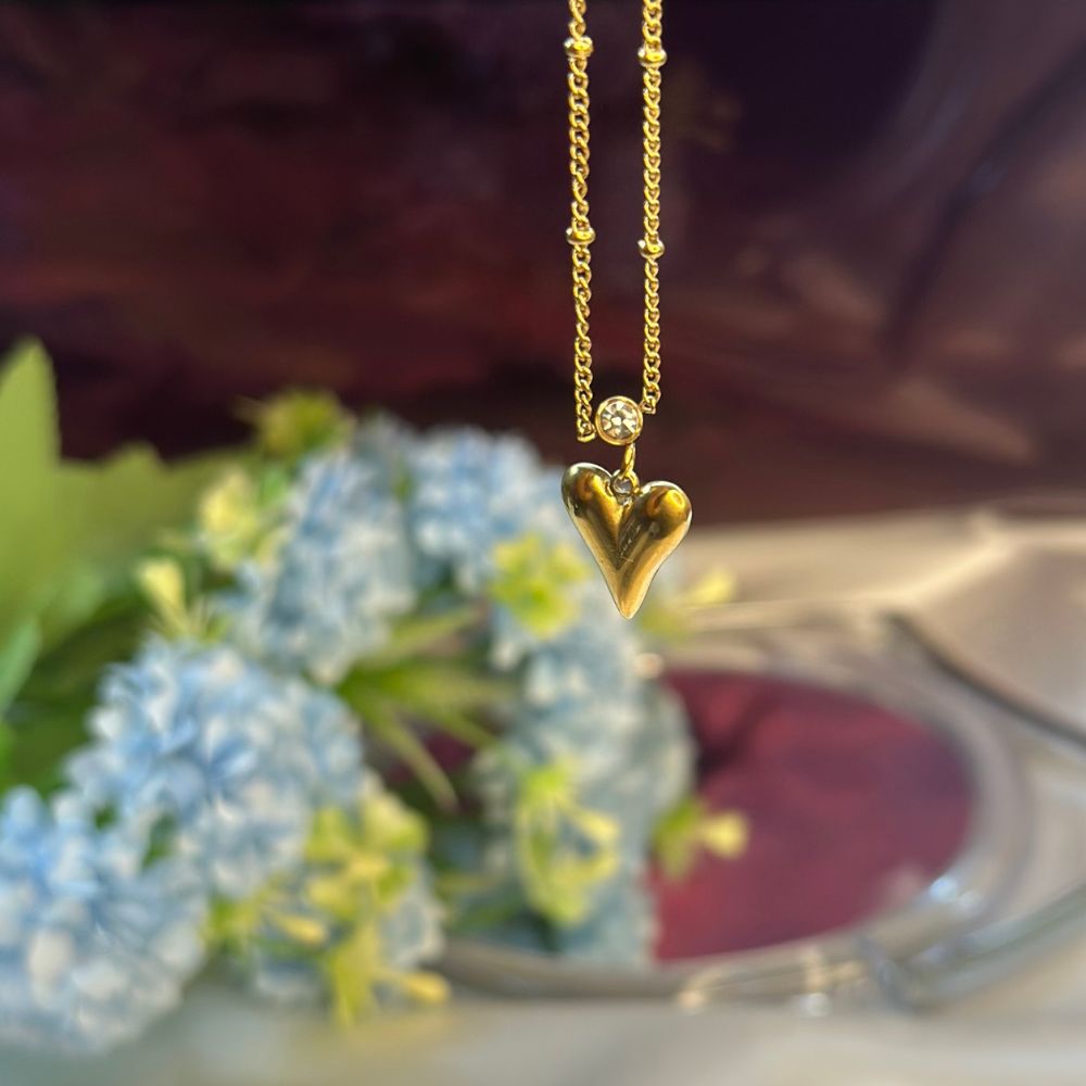 Long Heart Crystal Necklace - 18K Gold Plated