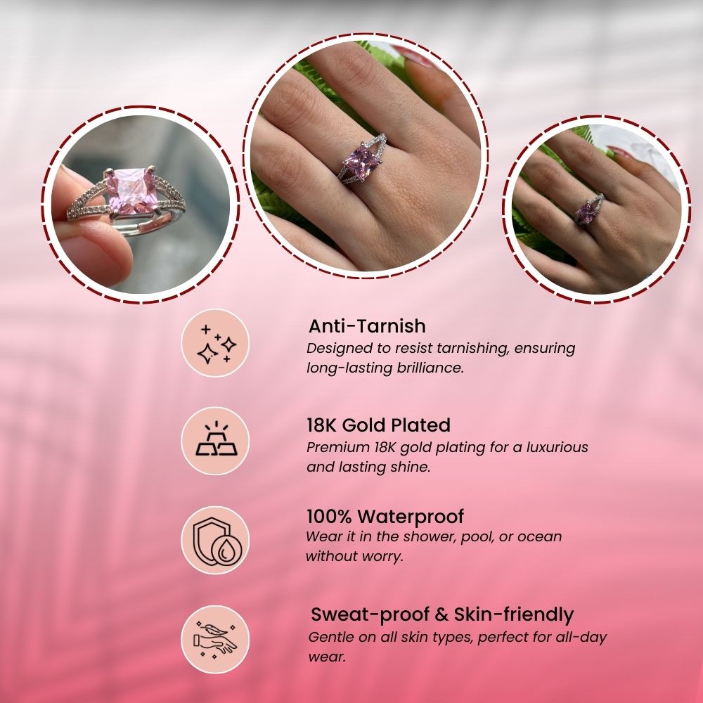 Pink Solitare Adjustable Ring