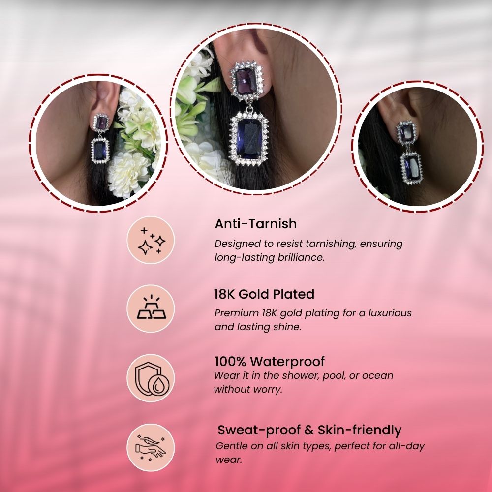 Purple Crystal Earring - 18K Gold Plated