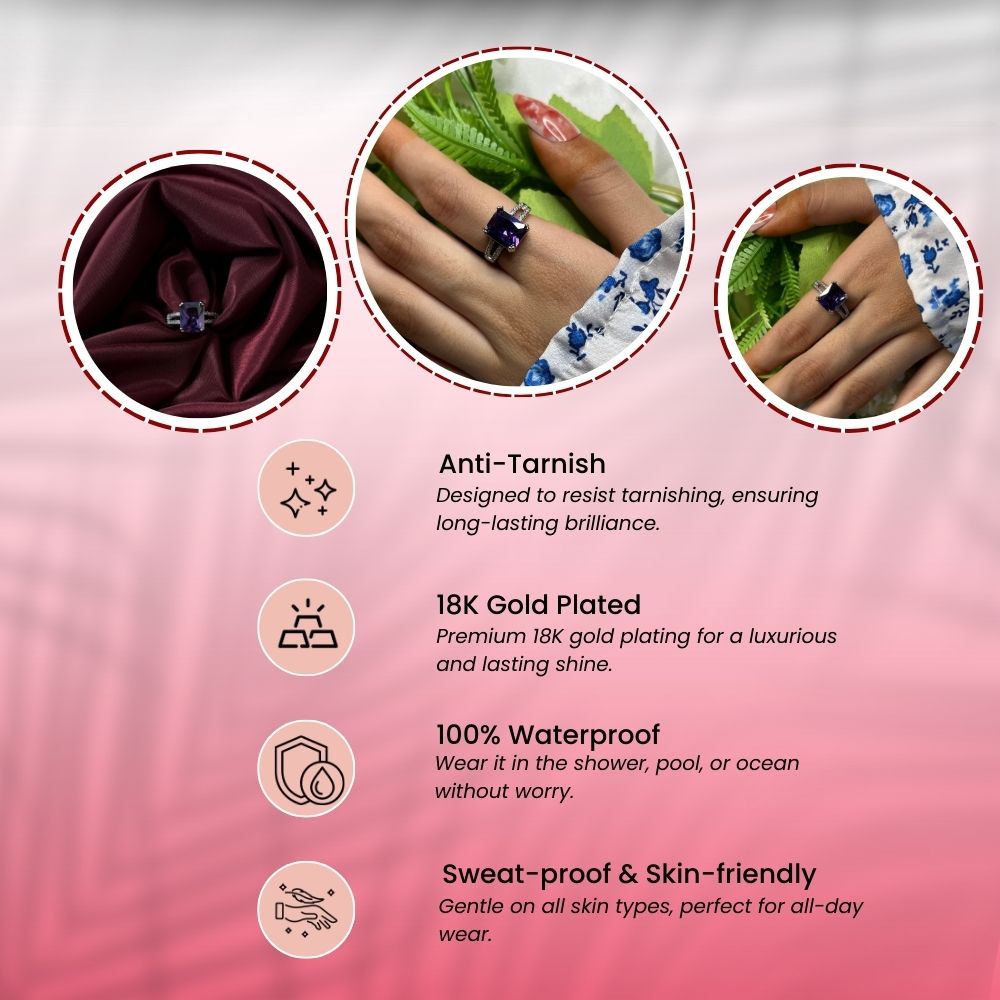 Purple Solitaire Adjustable Ring