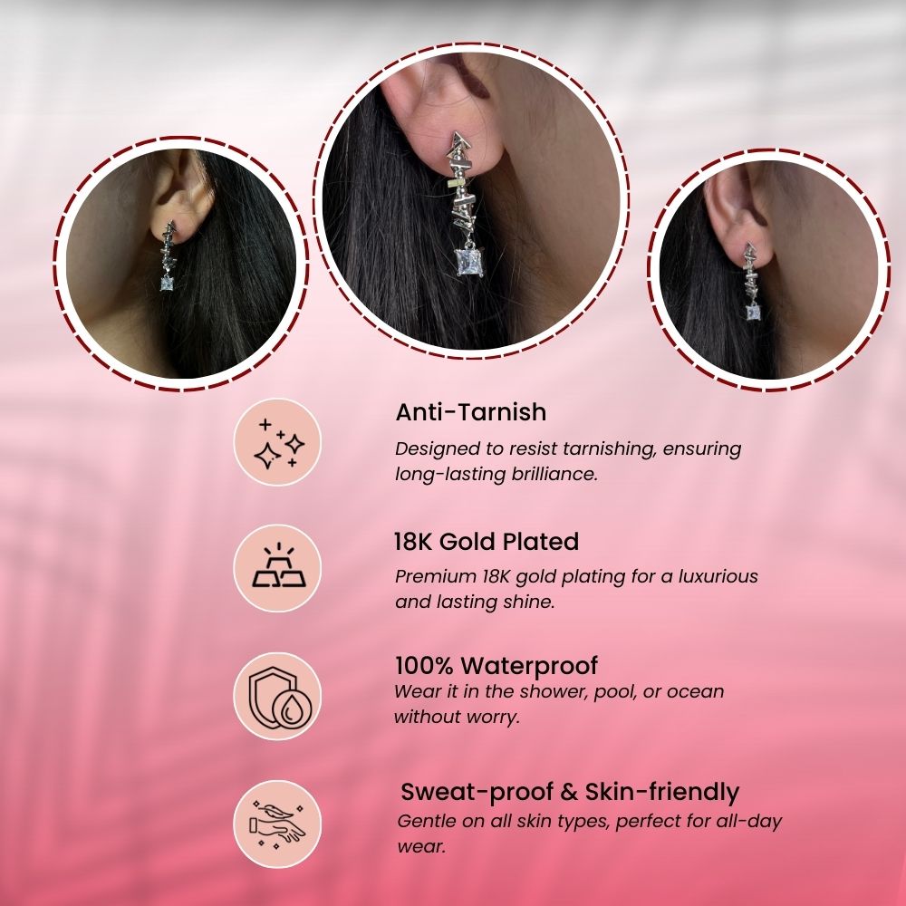 Traingled Stone Earring - 18K Gold Plated