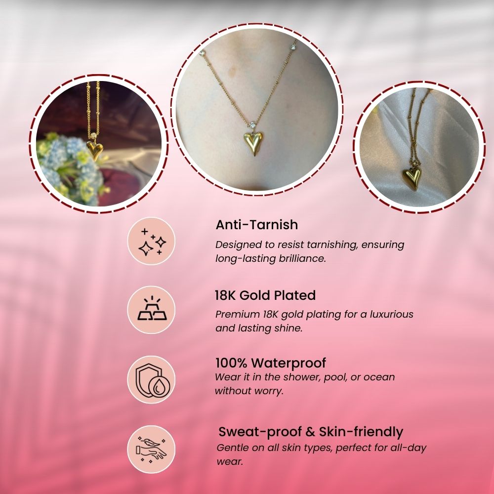 Long Heart Crystal Necklace - 18K Gold Plated