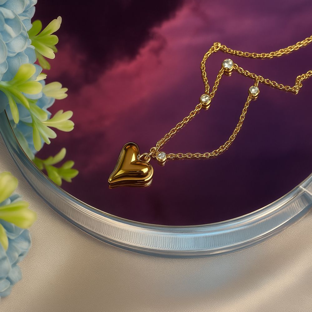 Long Heart Crystal Necklace - 18K Gold Plated