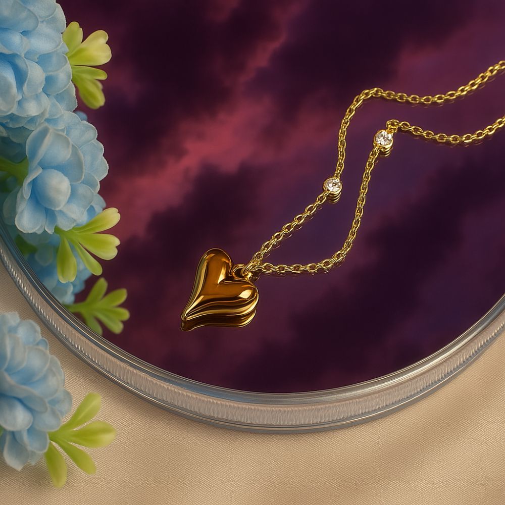 Long Heart Crystal Necklace - 18K Gold Plated
