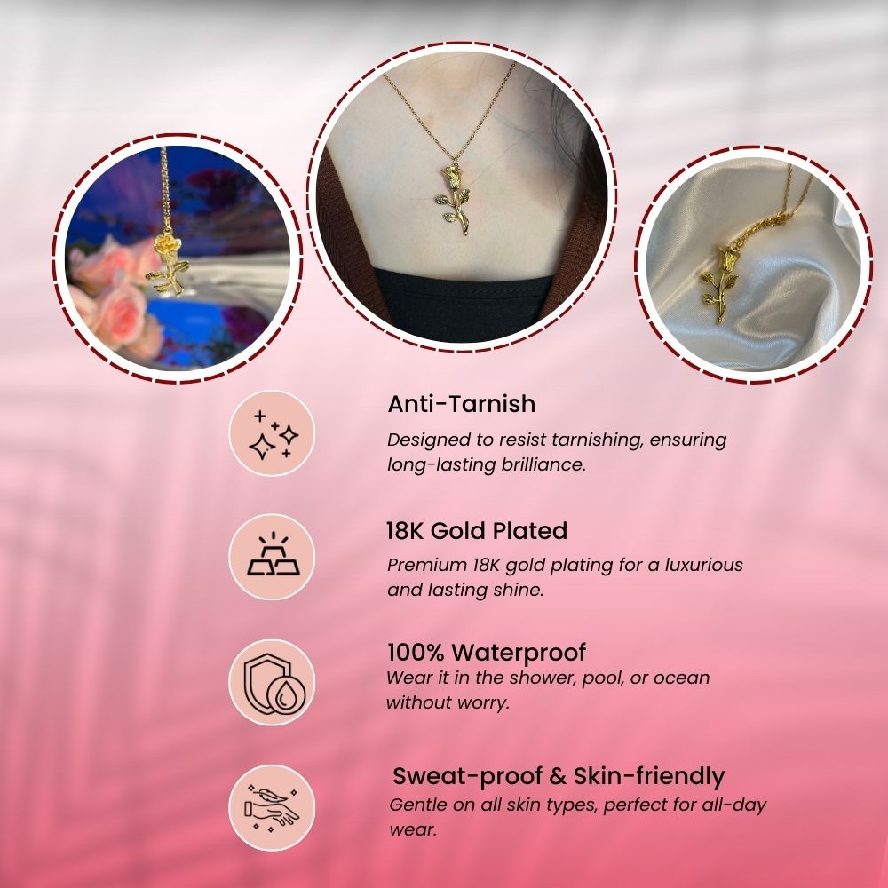 Rose Necklace - 18K Gold Plated