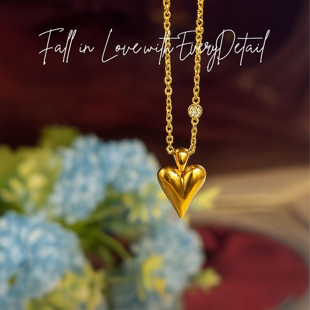 Long Heart Crystal Necklace - 18K Gold Plated