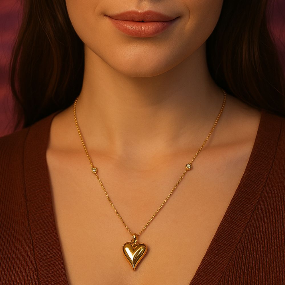 Long Heart Crystal Necklace - 18K Gold Plated