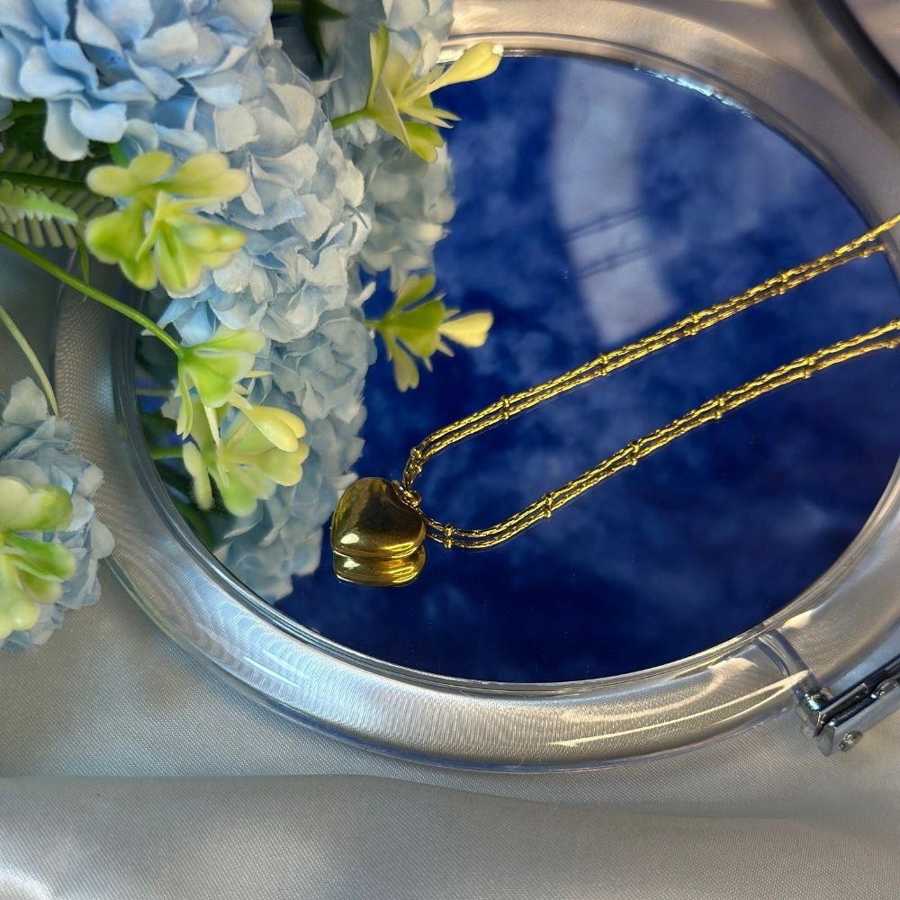 Solid Heart Dotted Chain Necklace - 18K Gold Plated