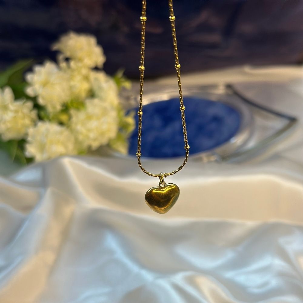 Solid Heart Dotted Chain Necklace - 18K Gold Plated